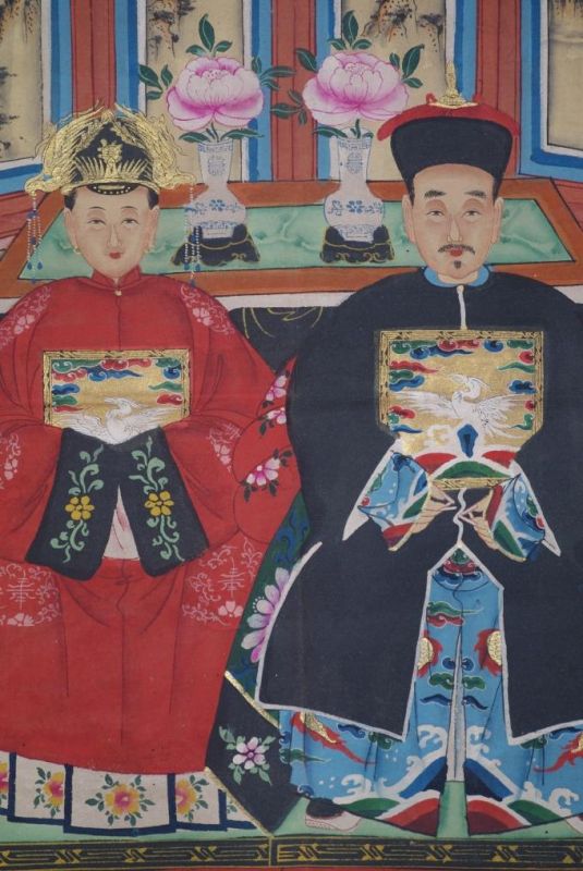 Malereien chinesischer Familie 2 Personen Qing Dynastie 2