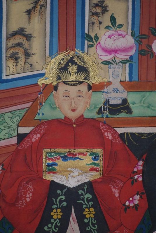 Malereien chinesischer Familie 2 Personen Qing Dynastie 3