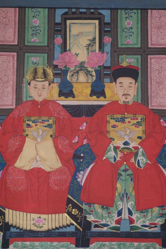 Malereien chinesischer Familie 2 Personen Qing Dynastie 2