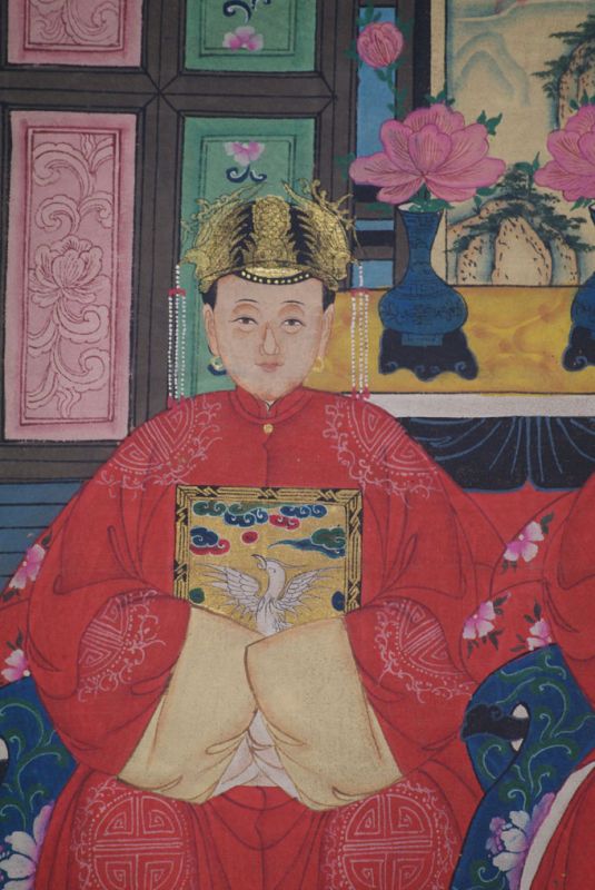 Malereien chinesischer Familie 2 Personen Qing Dynastie 3