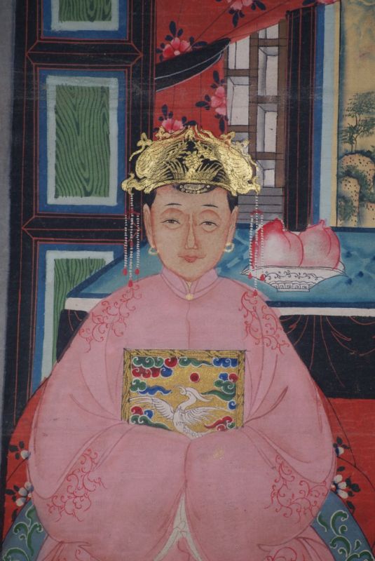 Malereien chinesischer Familie 2 Personen Qing Dynastie 3