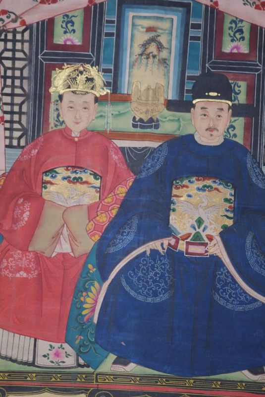 Malereien chinesischer Familie 2 Personen Qing Dynastie 2