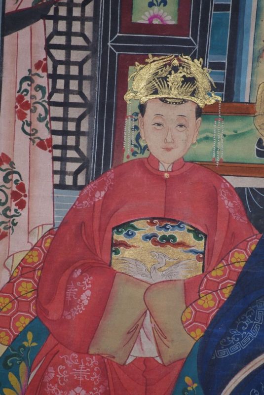 Malereien chinesischer Familie 2 Personen Qing Dynastie 3