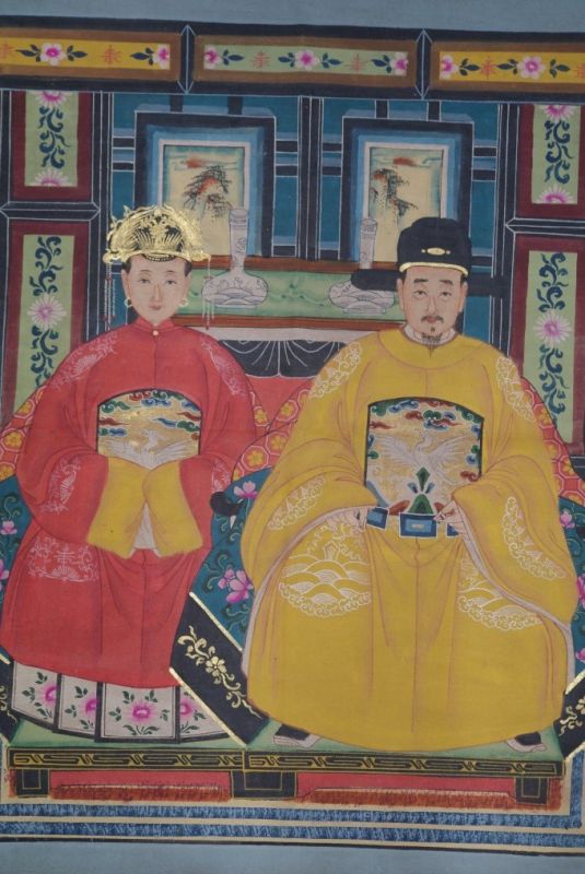 Malereien chinesischer Familie 2 Personen Qing Dynastie 2