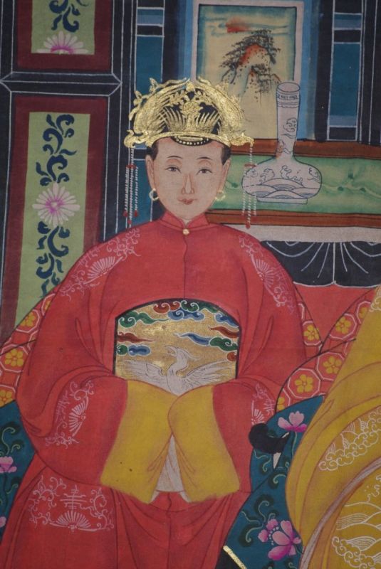 Malereien chinesischer Familie 2 Personen Qing Dynastie 3