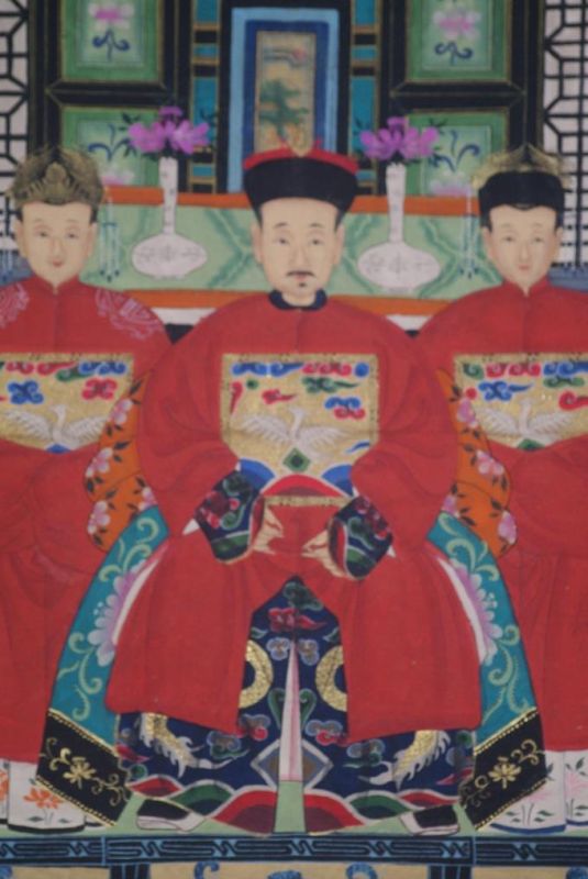 Malereien chinesischer Familie 3 Personen Qing Dynastie 2