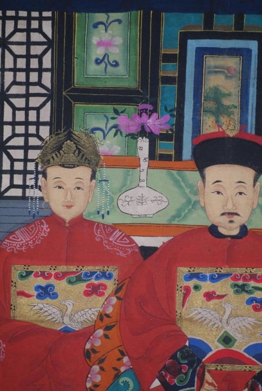Malereien chinesischer Familie 3 Personen Qing Dynastie 3