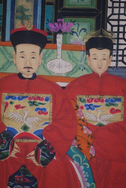 Malereien chinesischer Familie 3 Personen Qing Dynastie 4