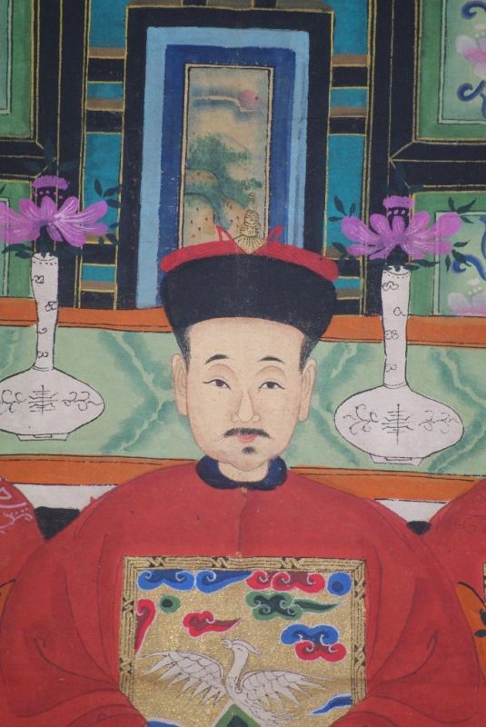 Malereien chinesischer Familie 3 Personen Qing Dynastie 5