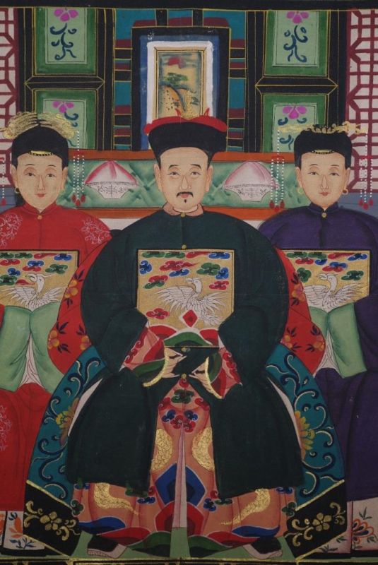 Malereien chinesischer Familie 3 Personen Qing Dynastie 2