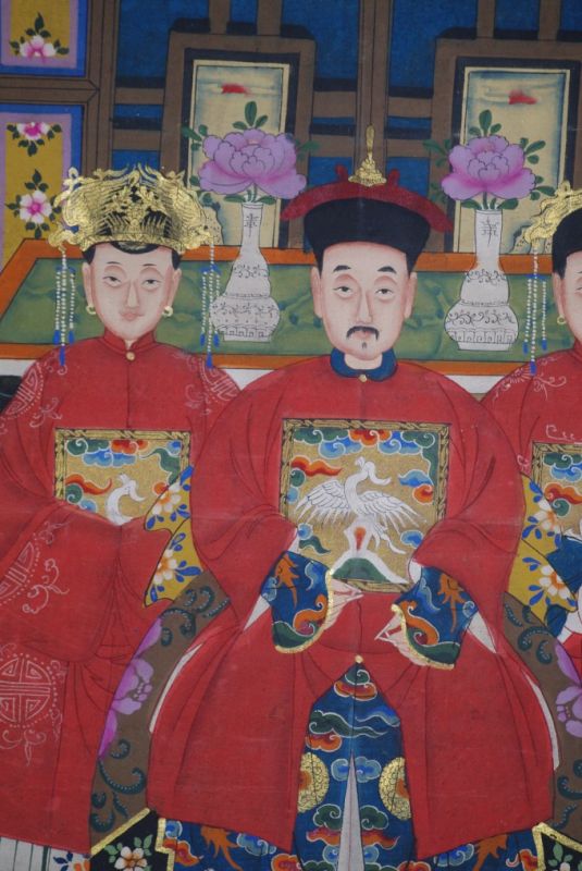 Malereien chinesischer Familie 3 Personen Qing Dynastie 2