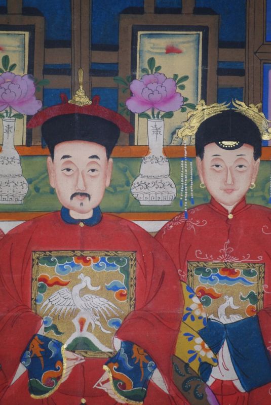 Malereien chinesischer Familie 3 Personen Qing Dynastie 3