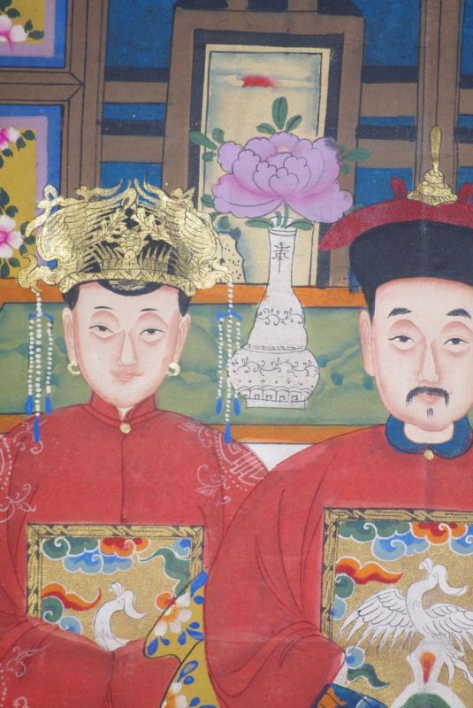 Malereien chinesischer Familie 3 Personen Qing Dynastie 4
