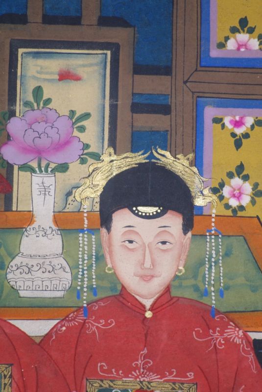 Malereien chinesischer Familie 3 Personen Qing Dynastie 5
