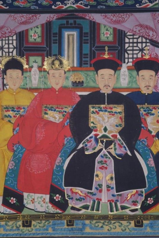Malereien chinesischer Familie 4 Personen Qing Dynastie 2