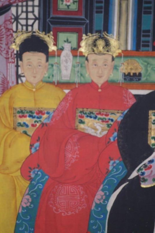 Malereien chinesischer Familie 4 Personen Qing Dynastie 3
