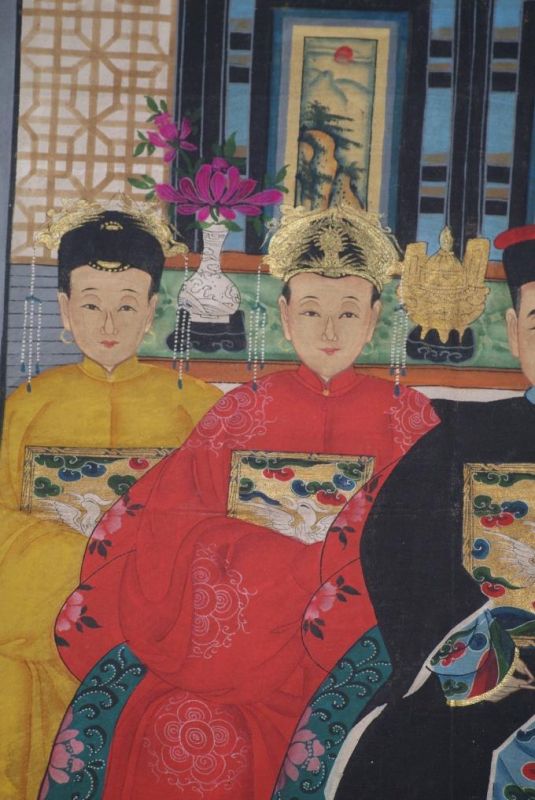 Malereien chinesischer Familie 4 Personen Qing Dynastie 3