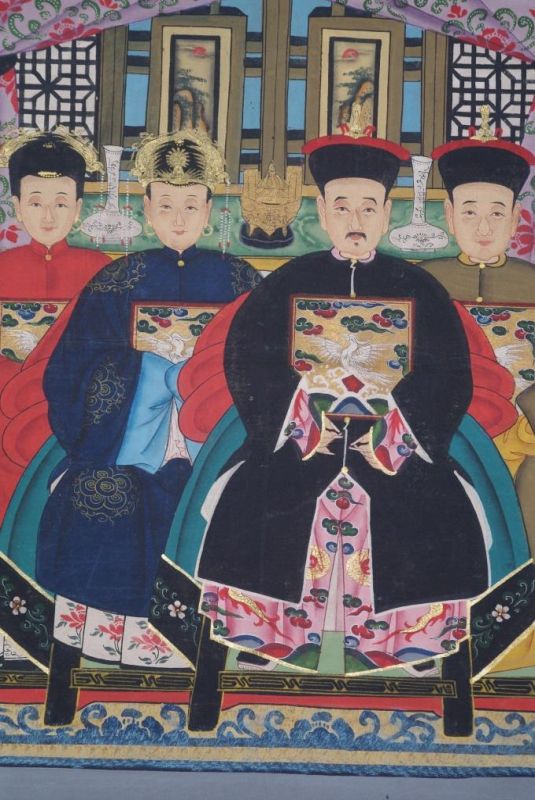 Malereien chinesischer Familie 4 Personen Qing Dynastie 2