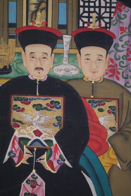 Malereien chinesischer Familie 4 Personen Qing Dynastie 3