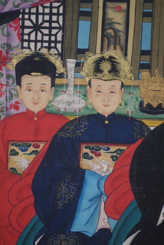 Malereien chinesischer Familie 4 Personen Qing Dynastie 4