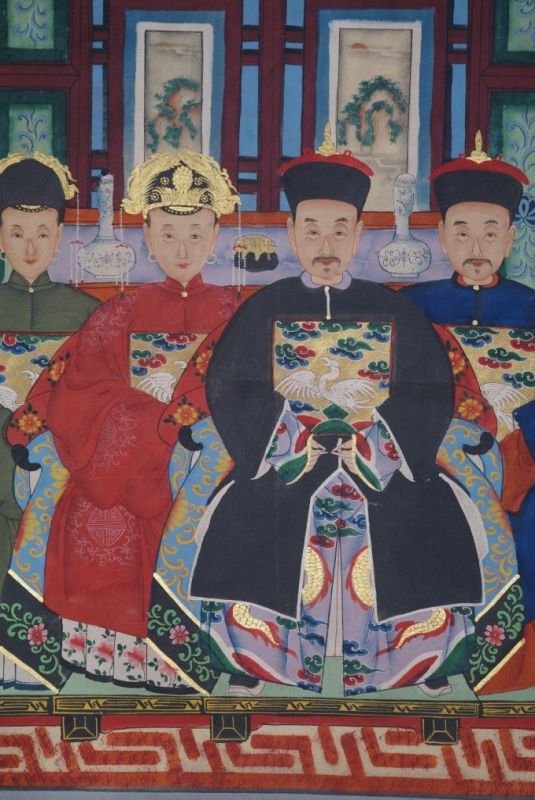 Malereien chinesischer Familie 4 Personen Qing Dynastie 2