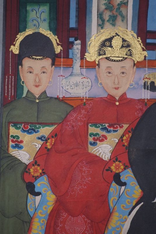 Malereien chinesischer Familie 4 Personen Qing Dynastie 3