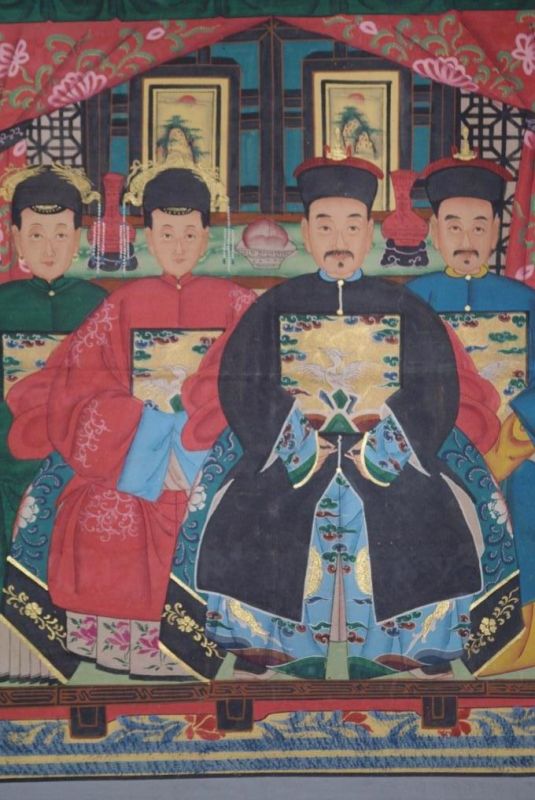 Malereien chinesischer Familie 4 Personen Qing Dynastie 2