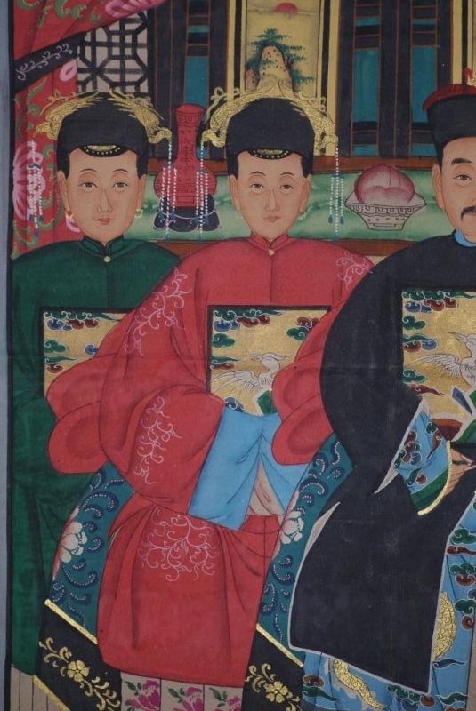 Malereien chinesischer Familie 4 Personen Qing Dynastie 3