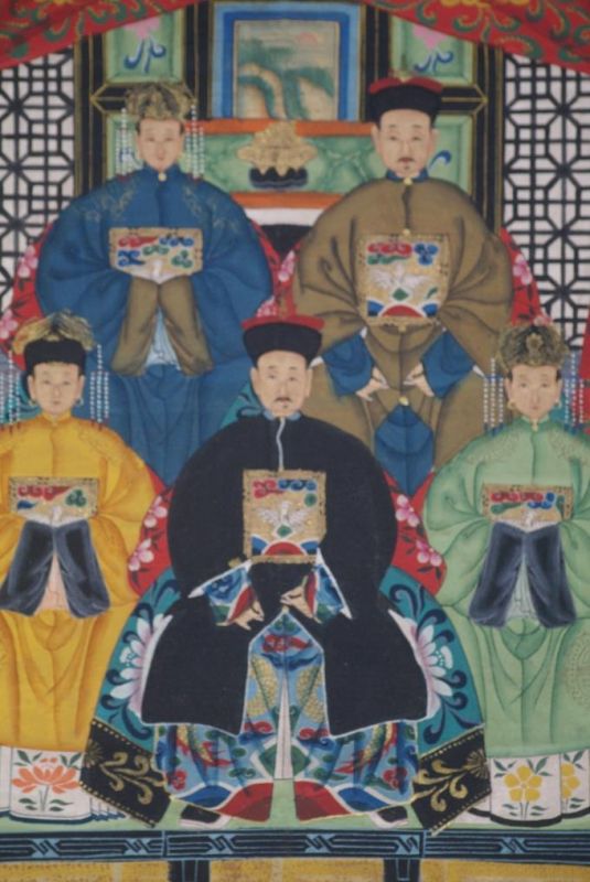 Malereien chinesischer Familie 5 Personen Qing Dynastie 2