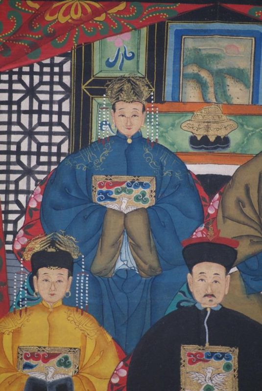 Malereien chinesischer Familie 5 Personen Qing Dynastie 3