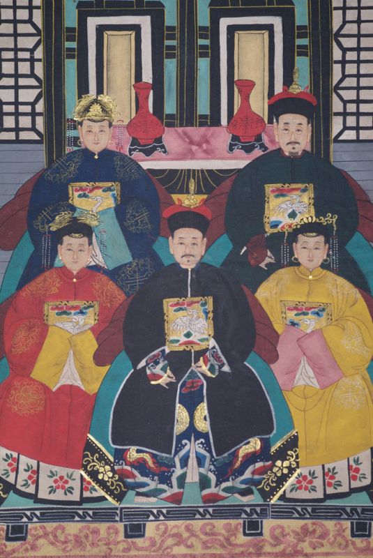 Malereien chinesischer Familie 5 Personen Qing Dynastie 2