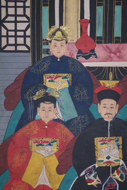 Malereien chinesischer Familie 5 Personen Qing Dynastie 3
