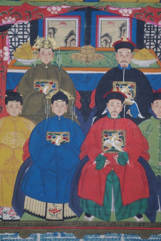 Malereien chinesischer Familie 6 Personen Qing Dynastie 2