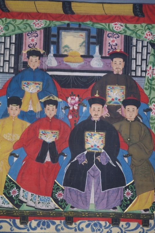 Malereien chinesischer Familie 6 Personen Qing Dynastie 2