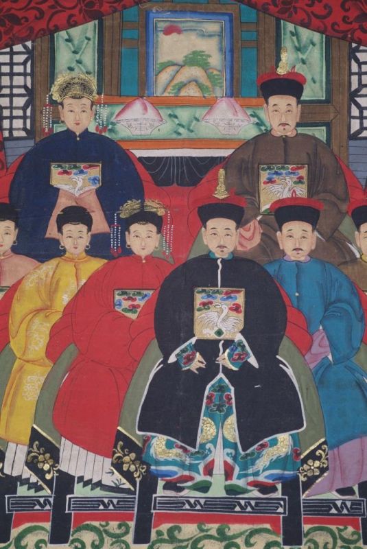 Malereien chinesischer Familie 8 Personen Qing Dynastie 2