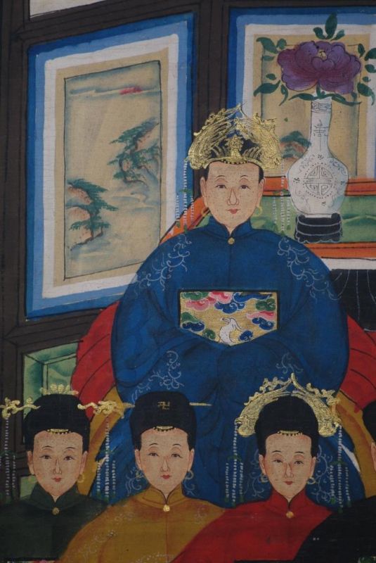 Malereien chinesischer Familie 9 Personen Qing Dynastie 3