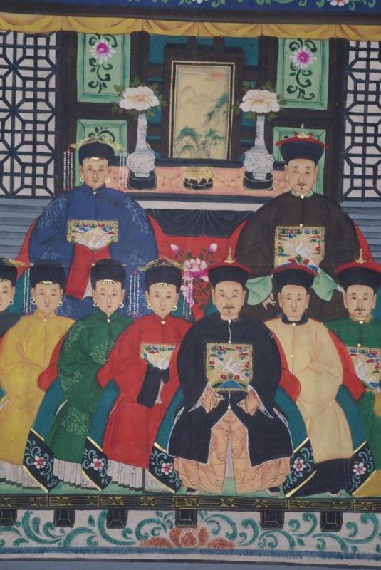 Malereien chinesischer Familie 9 Personen Qing Dynastie 2