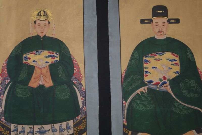 Malereien chinesischer Familie Grün Personen Qing Dynastie 2