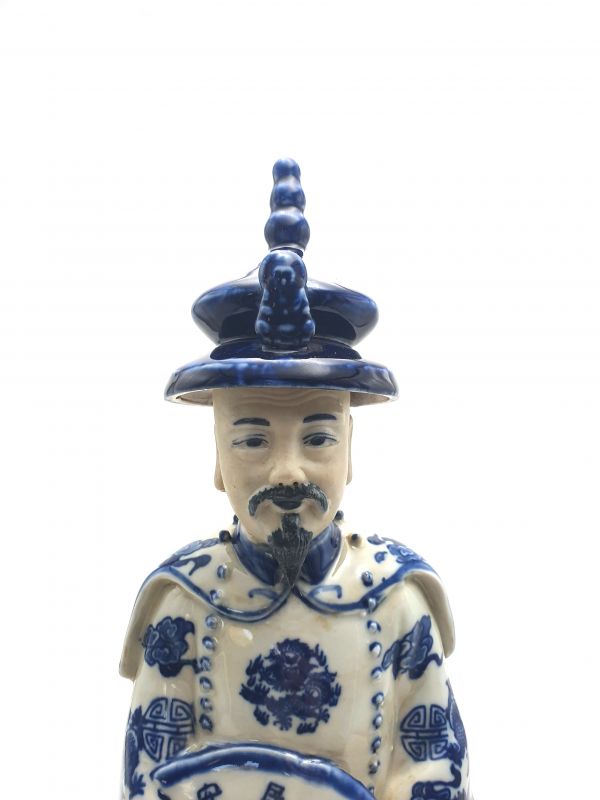 Mandarin-Chinesisch weiss und blau Statue Sitzenden 2