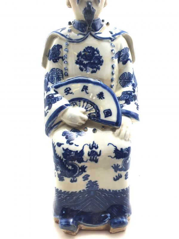 Mandarin-Chinesisch weiss und blau Statue Sitzenden 3