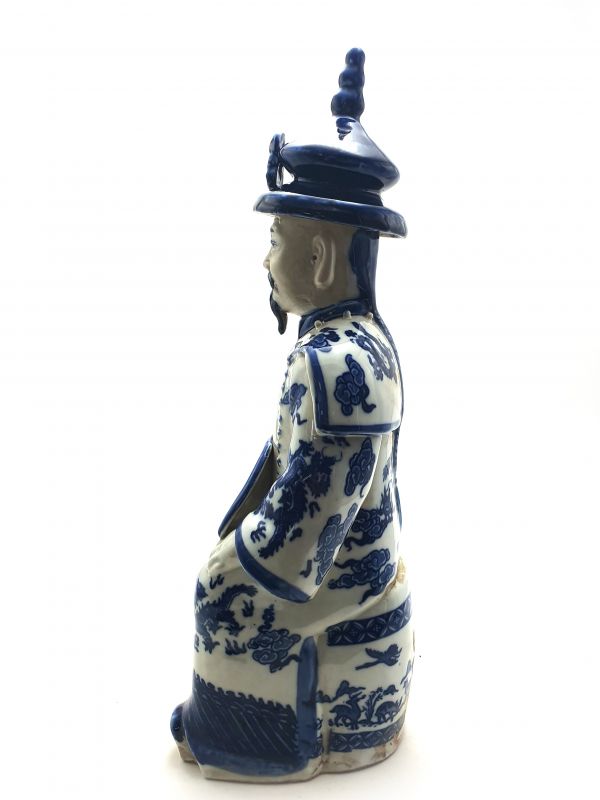 Mandarin-Chinesisch weiss und blau Statue Sitzenden 4
