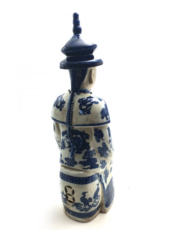 Mandarin-Chinesisch weiss und blau Statue Sitzenden 5