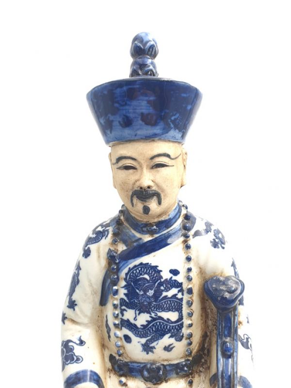 Mandarin-Chinesisch weiss und blau Statue Sitzenden L 2