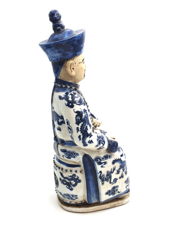 Mandarin-Chinesisch weiss und blau Statue Sitzenden L 4