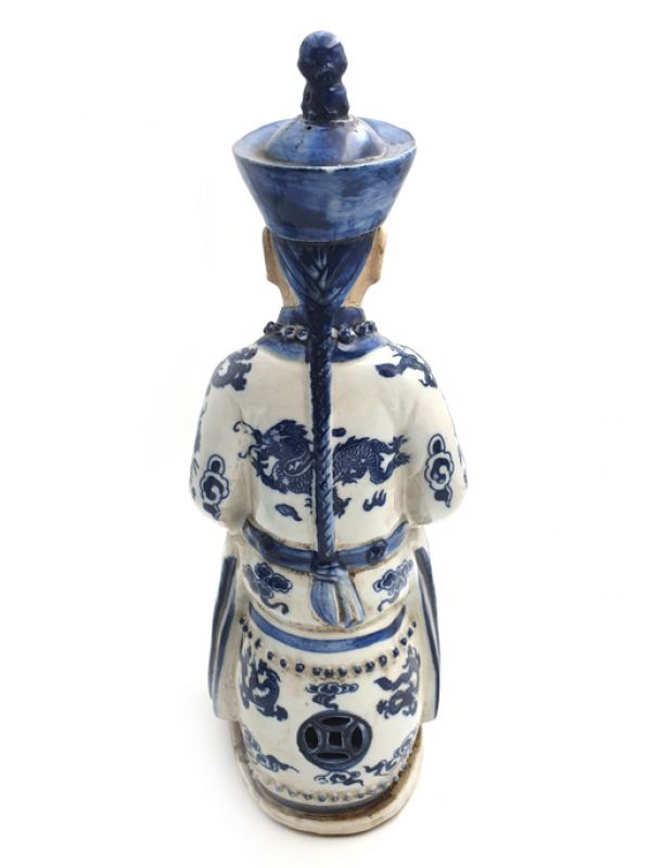 Mandarin-Chinesisch weiss und blau Statue Sitzenden L 5