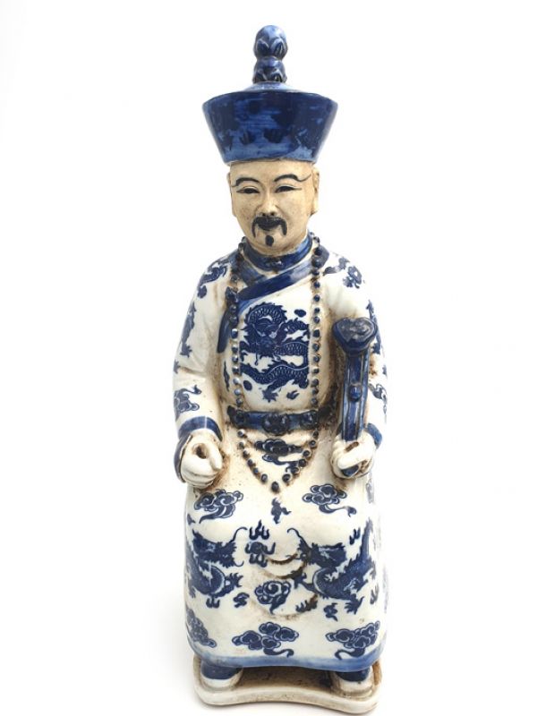 Mandarín estatua blanco y azul - Sentado L 1