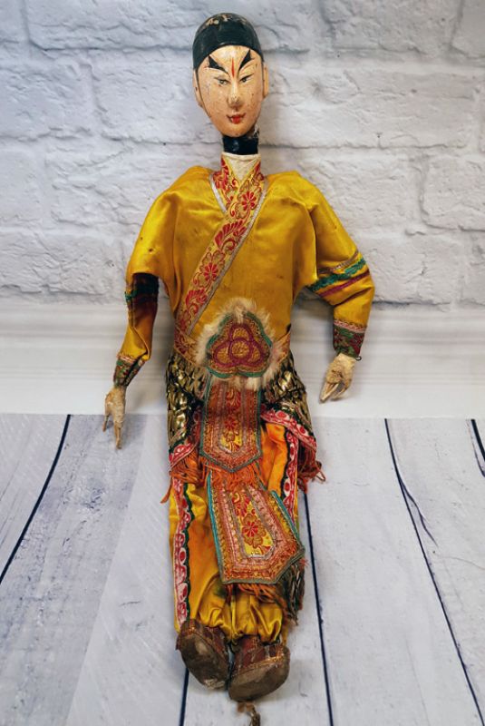 Marioneta del teatro chino antiguo - provincia de Fujian - Traje De Seda Amarilla / Hombre 4