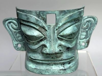 Masque divin SanXingDui en laiton style antique – Sculpture chinoise 14,5 cm