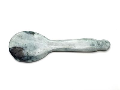 Médecine traditionnelle chinoise - Gua Sha cuillère en Jade - Blanc tache verte