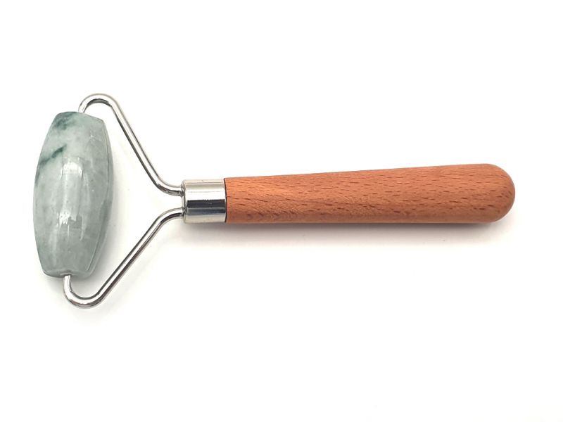Medicina china - Rodillo simple de Jade en Jade real - Verde claro jaspeado 1